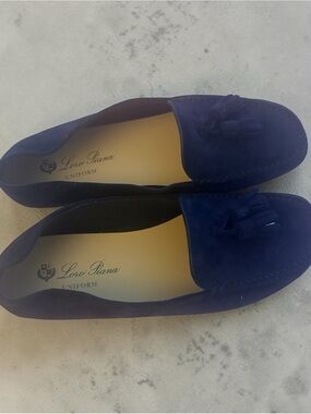 Loro Piana Deep Blue Suede Dot Soles Charm Loafers